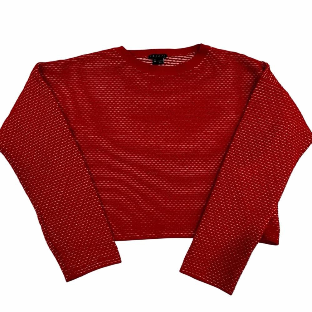 Theory Red Textured Pullover Cropped Sweater P/TP XS Petite Valentine’s Day